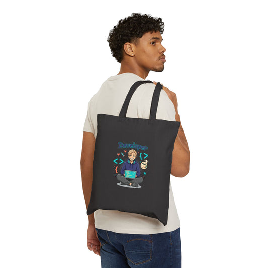 Developer Laptop Cotton Canvas Tote Bag — Cute Programmer Gift