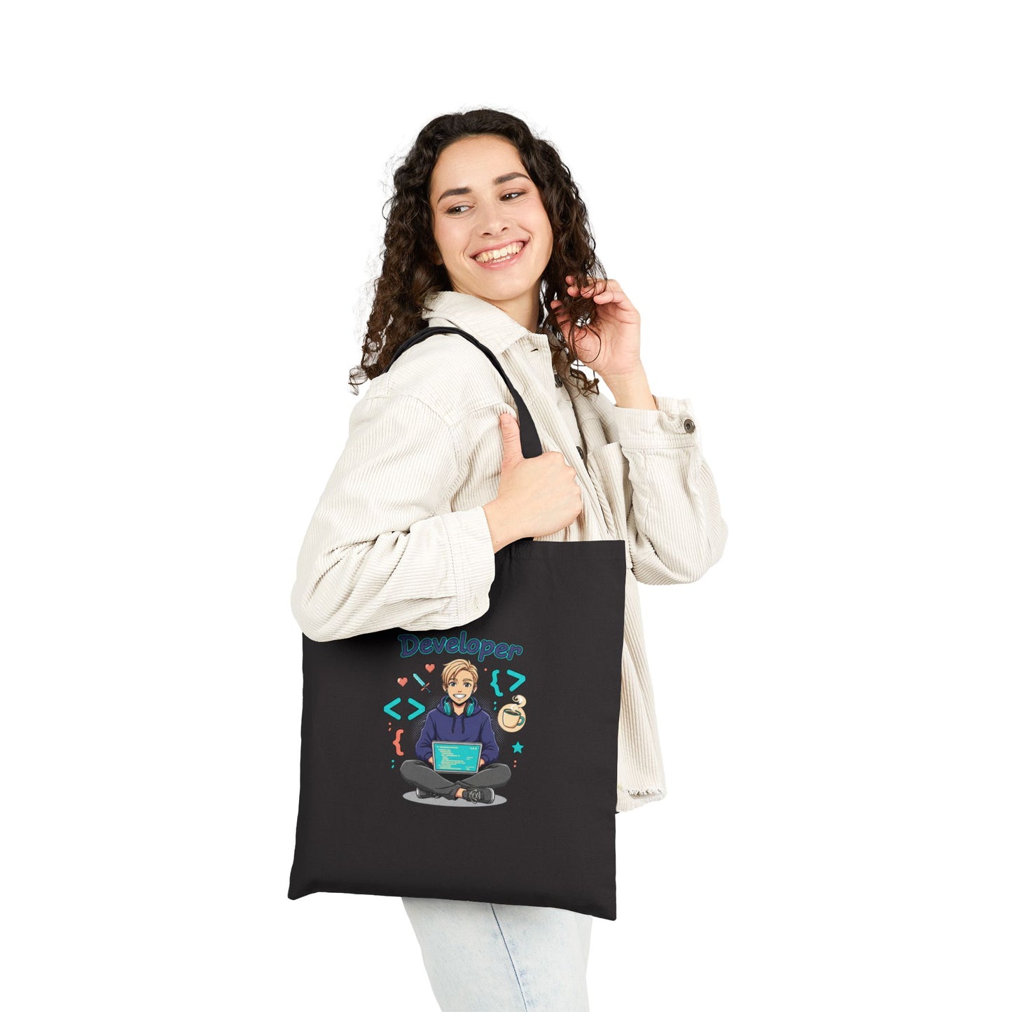 Developer Laptop Cotton Canvas Tote Bag — Cute Programmer Gift