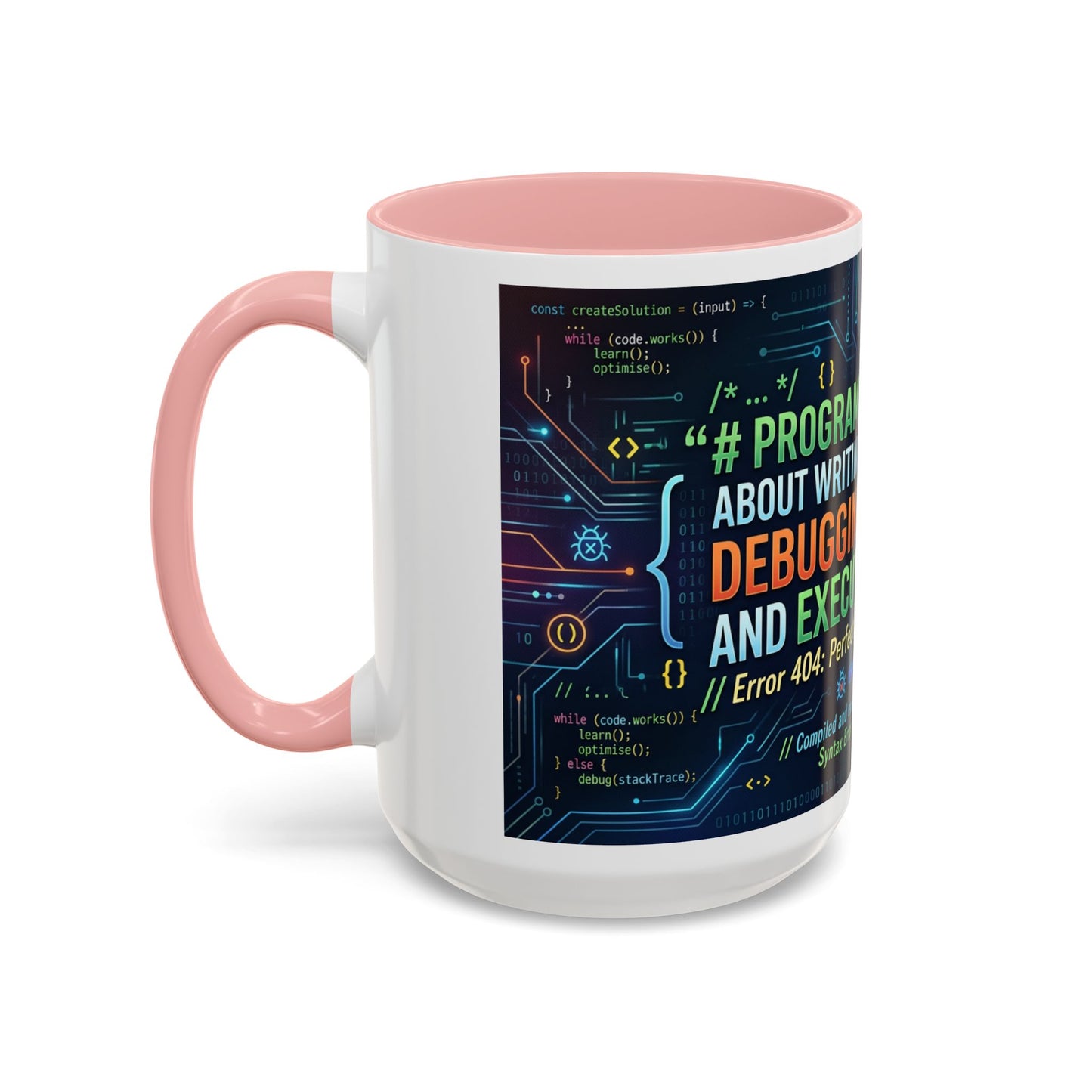 Programming Quote Accent Coffee Mug — "Debugging the Chaos" Tech Humor 11/15oz