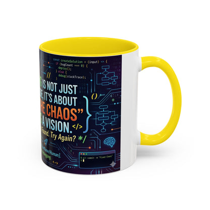 Programming Quote Accent Coffee Mug — "Debugging the Chaos" Tech Humor 11/15oz