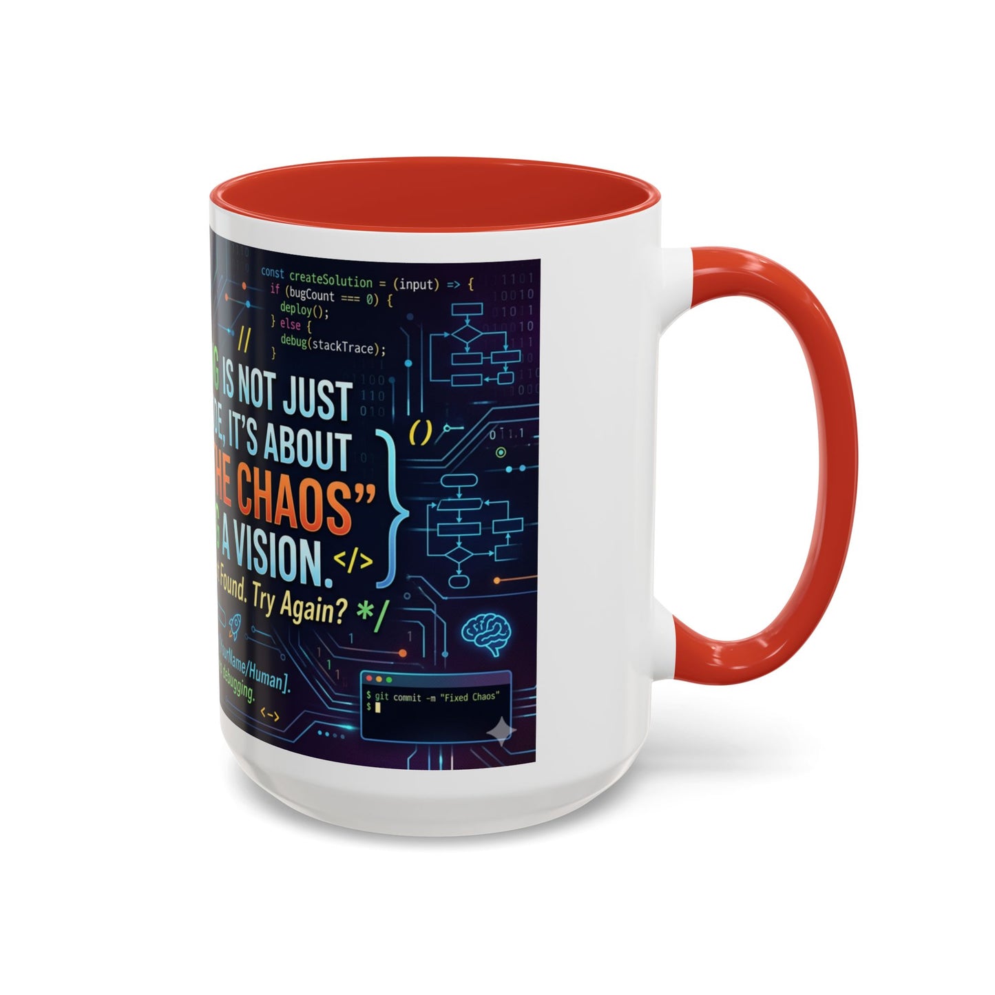 Programming Quote Accent Coffee Mug — "Debugging the Chaos" Tech Humor 11/15oz