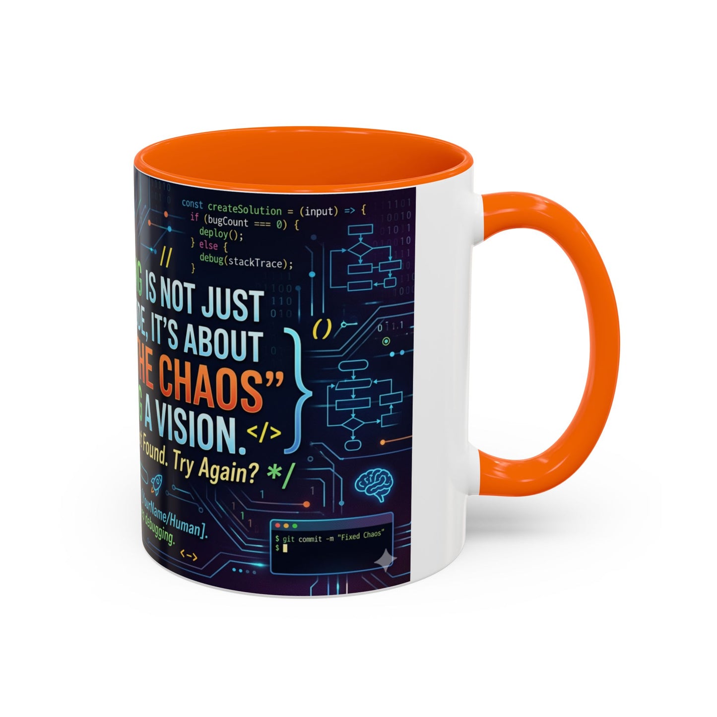 Programming Quote Accent Coffee Mug — "Debugging the Chaos" Tech Humor 11/15oz