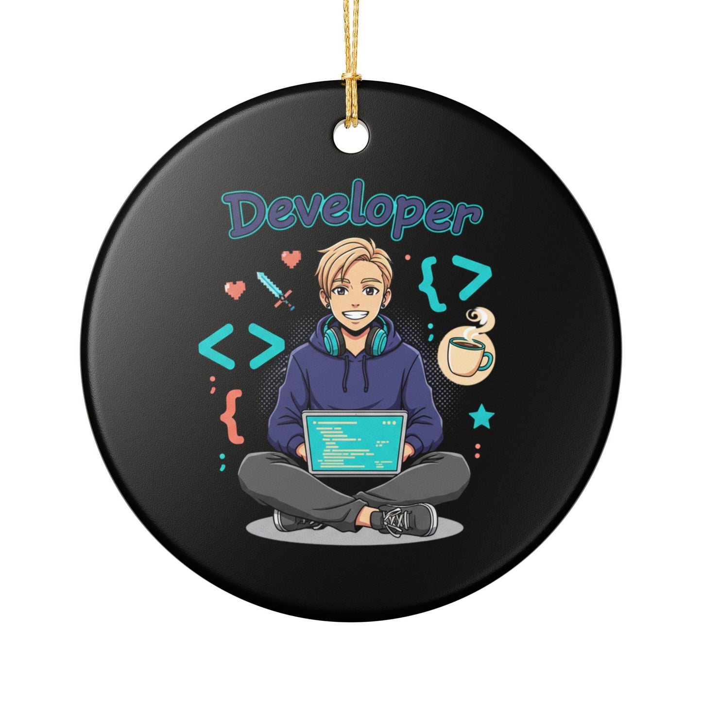 Developer Ceramic Ornament — Cute Coder Holiday Decoration