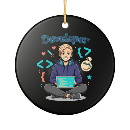 Developer Ceramic Ornament — Cute Coder Holiday Decoration