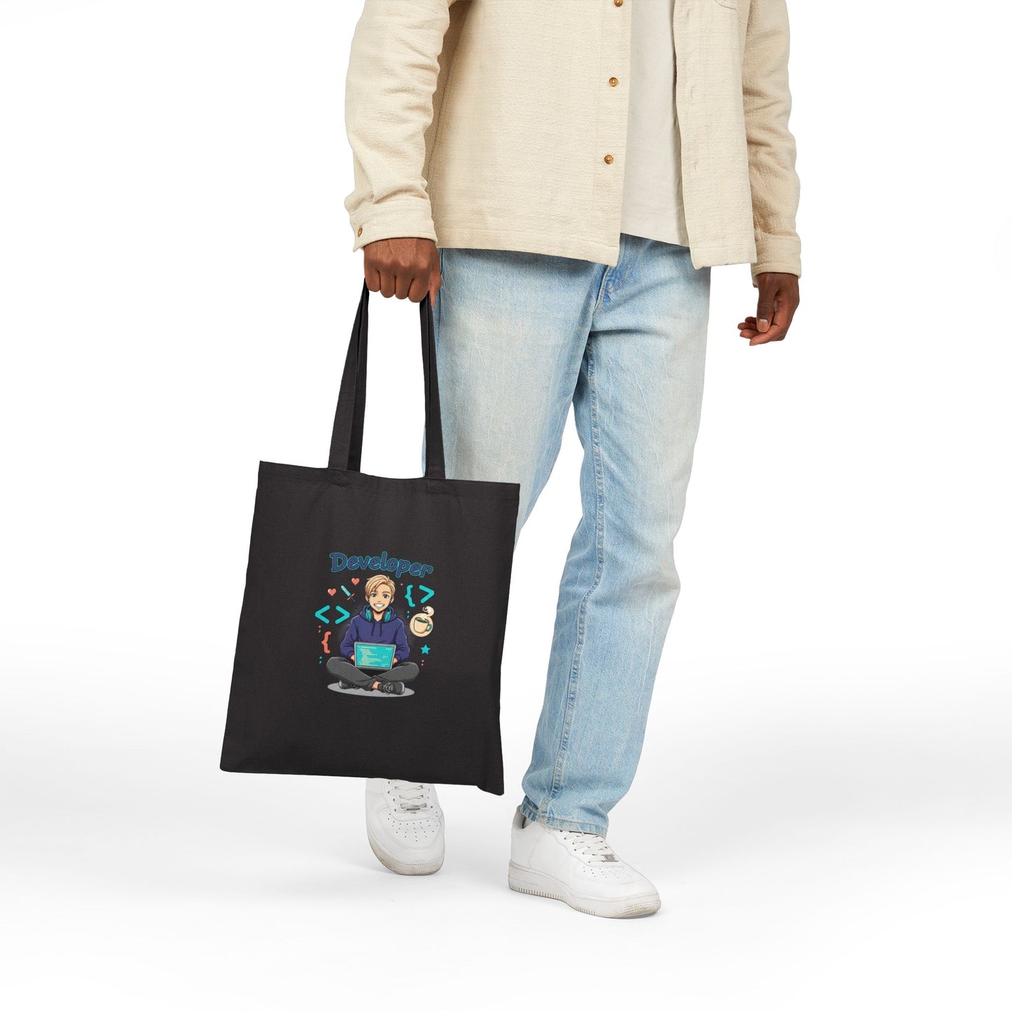 Developer Laptop Cotton Canvas Tote Bag — Cute Programmer Gift