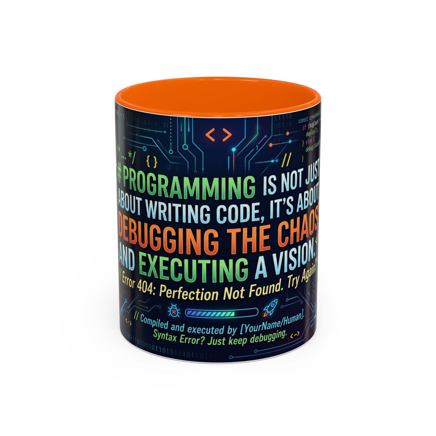 Programming Quote Accent Coffee Mug — "Debugging the Chaos" Tech Humor 11/15oz