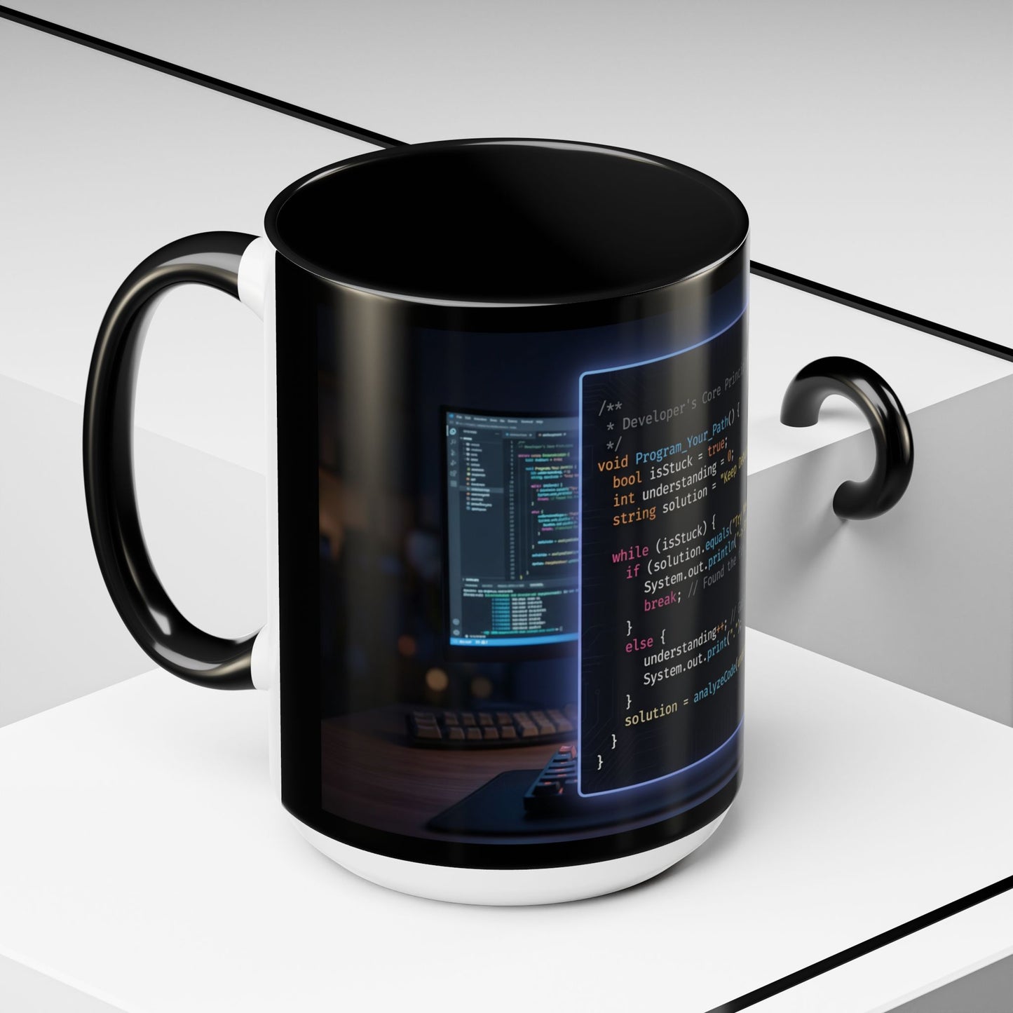 Coder Desk Coffee Mug — Programmer Code Snippet Accent Mug (11/15oz)