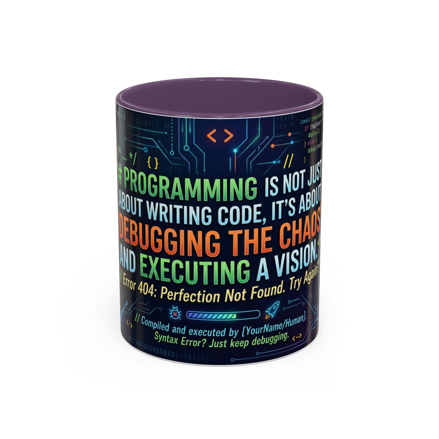 Programming Quote Accent Coffee Mug — "Debugging the Chaos" Tech Humor 11/15oz