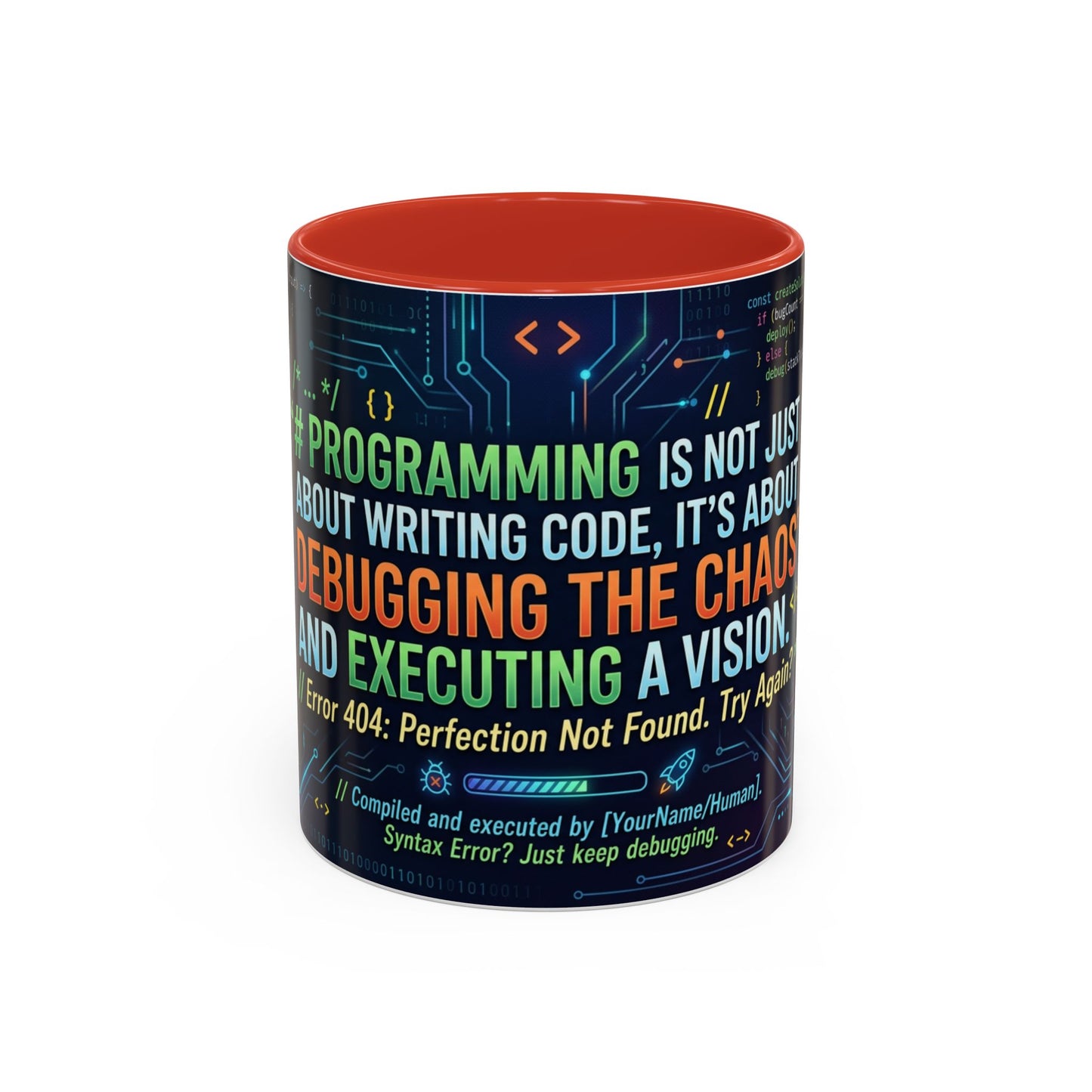 Programming Quote Accent Coffee Mug — "Debugging the Chaos" Tech Humor 11/15oz