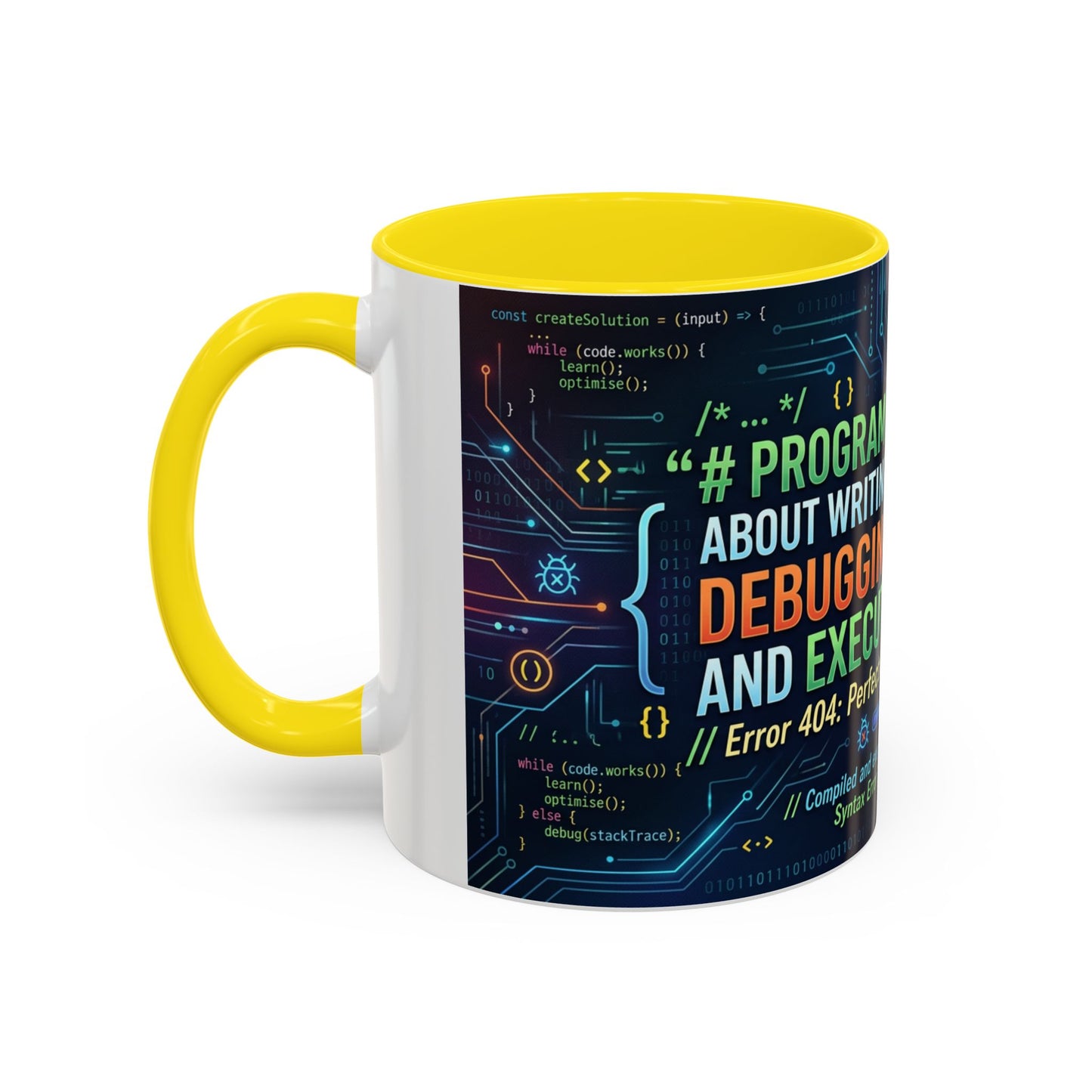 Programming Quote Accent Coffee Mug — "Debugging the Chaos" Tech Humor 11/15oz