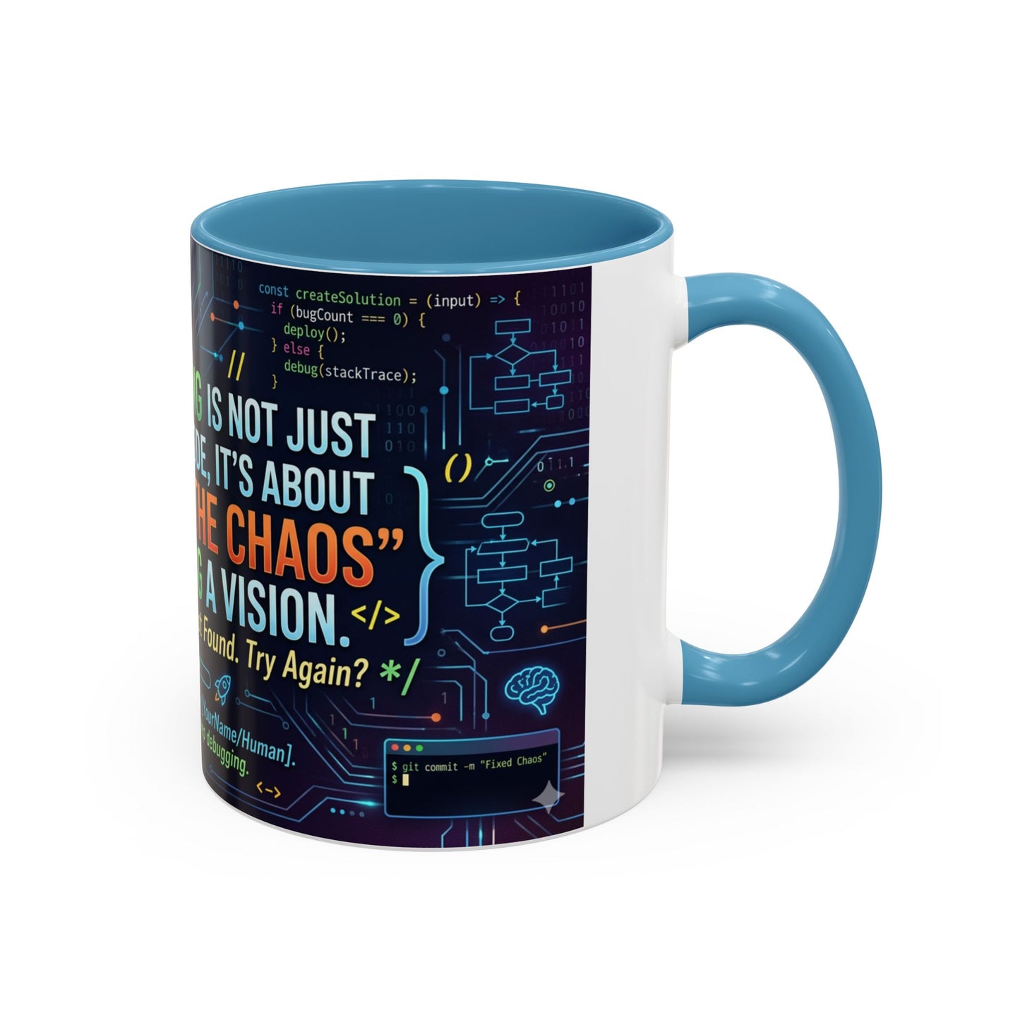Programming Quote Accent Coffee Mug — "Debugging the Chaos" Tech Humor 11/15oz