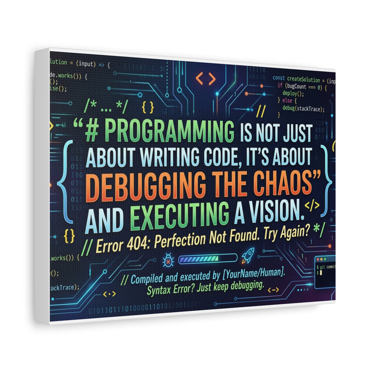 Programming Quote Matte Canvas Wall Art — "Debugging the Chaos" Motivational Tech Print