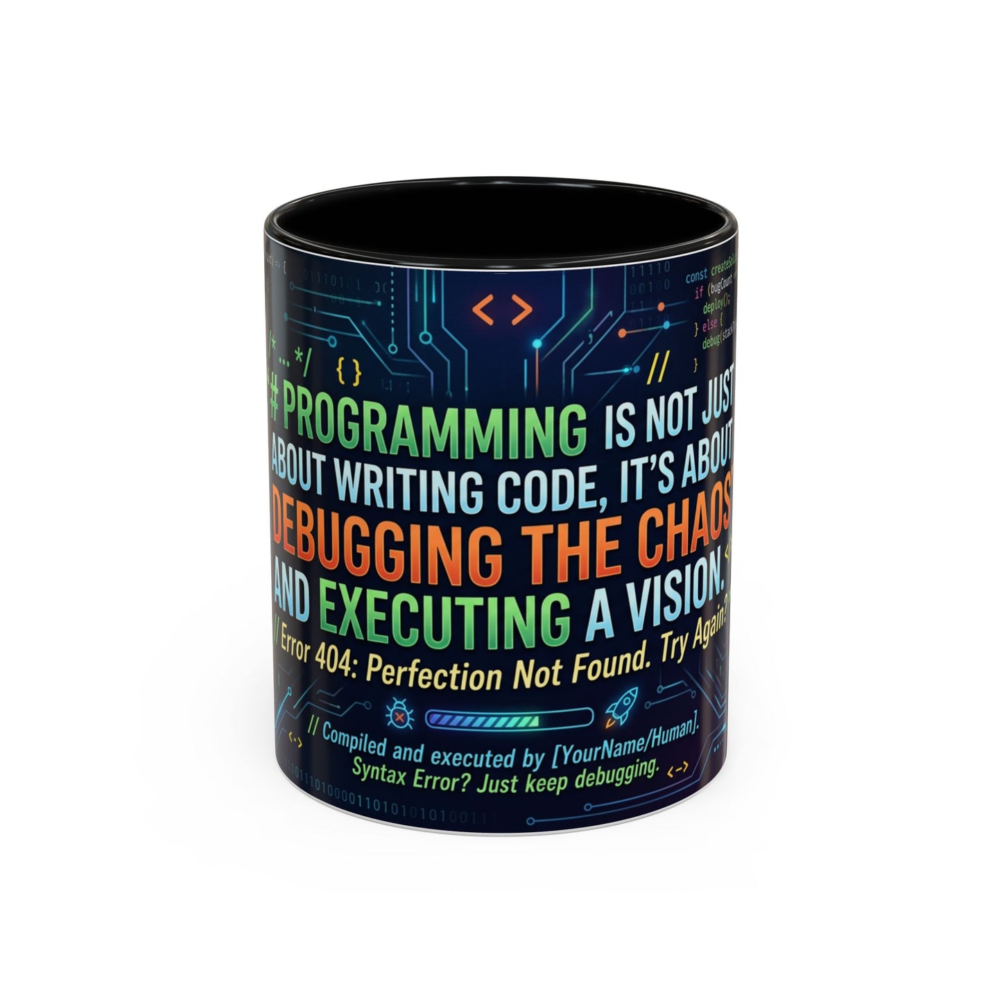 Programming Quote Accent Coffee Mug — "Debugging the Chaos" Tech Humor 11/15oz