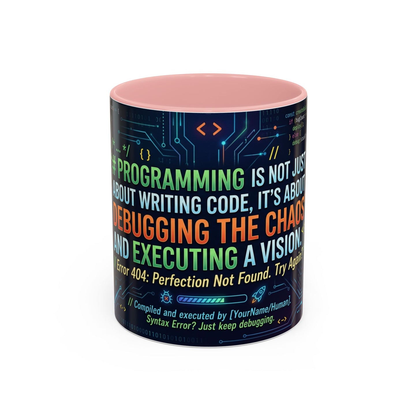 Programming Quote Accent Coffee Mug — "Debugging the Chaos" Tech Humor 11/15oz