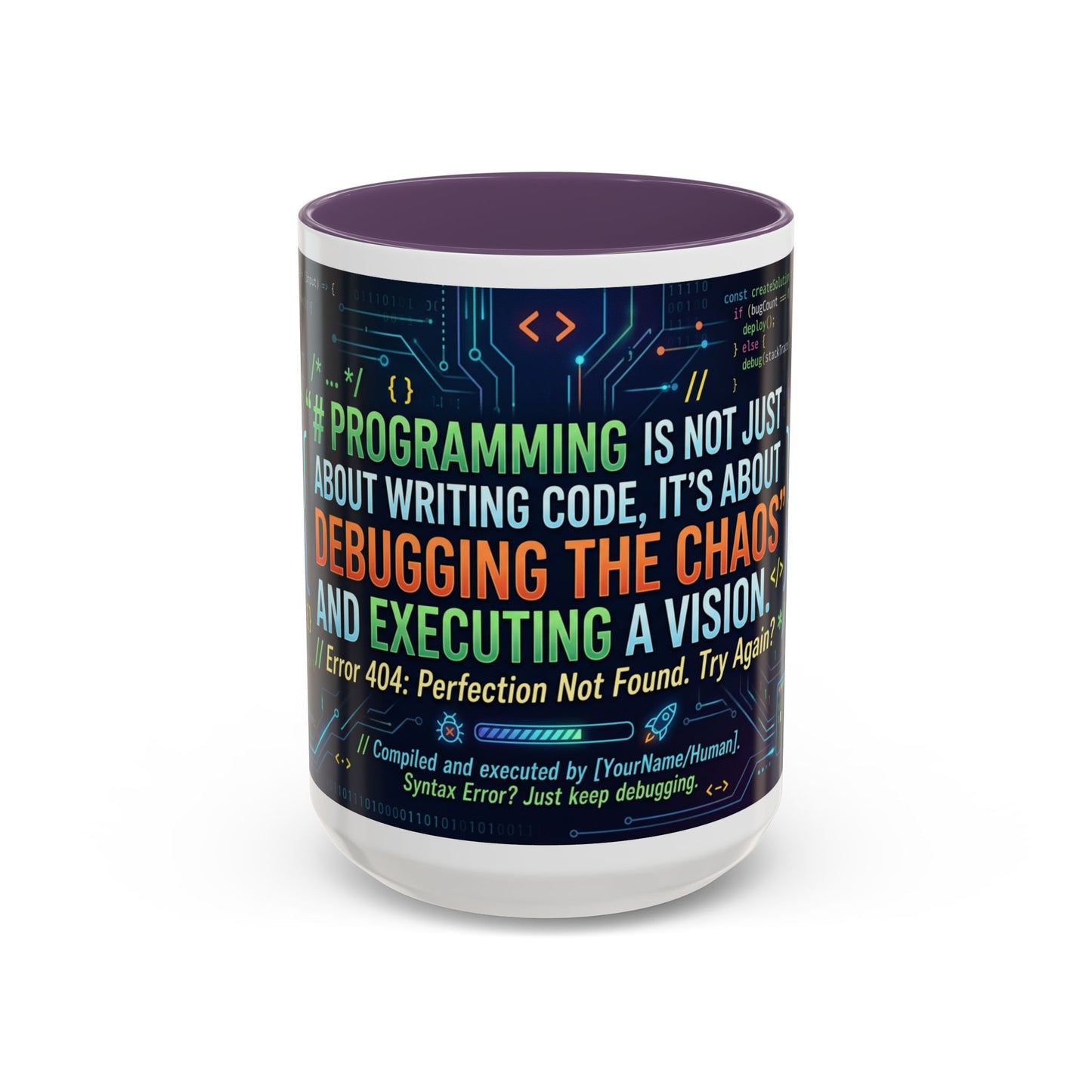 Programming Quote Accent Coffee Mug — "Debugging the Chaos" Tech Humor 11/15oz