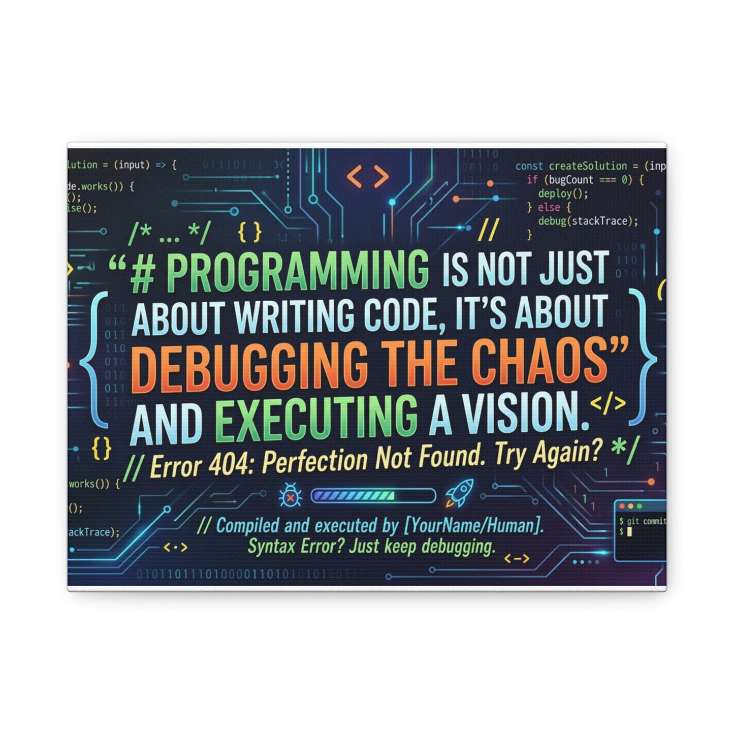 Programming Quote Matte Canvas Wall Art — "Debugging the Chaos" Motivational Tech Print