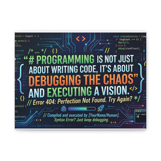 Programming Quote Matte Canvas Wall Art — "Debugging the Chaos" Motivational Tech Print