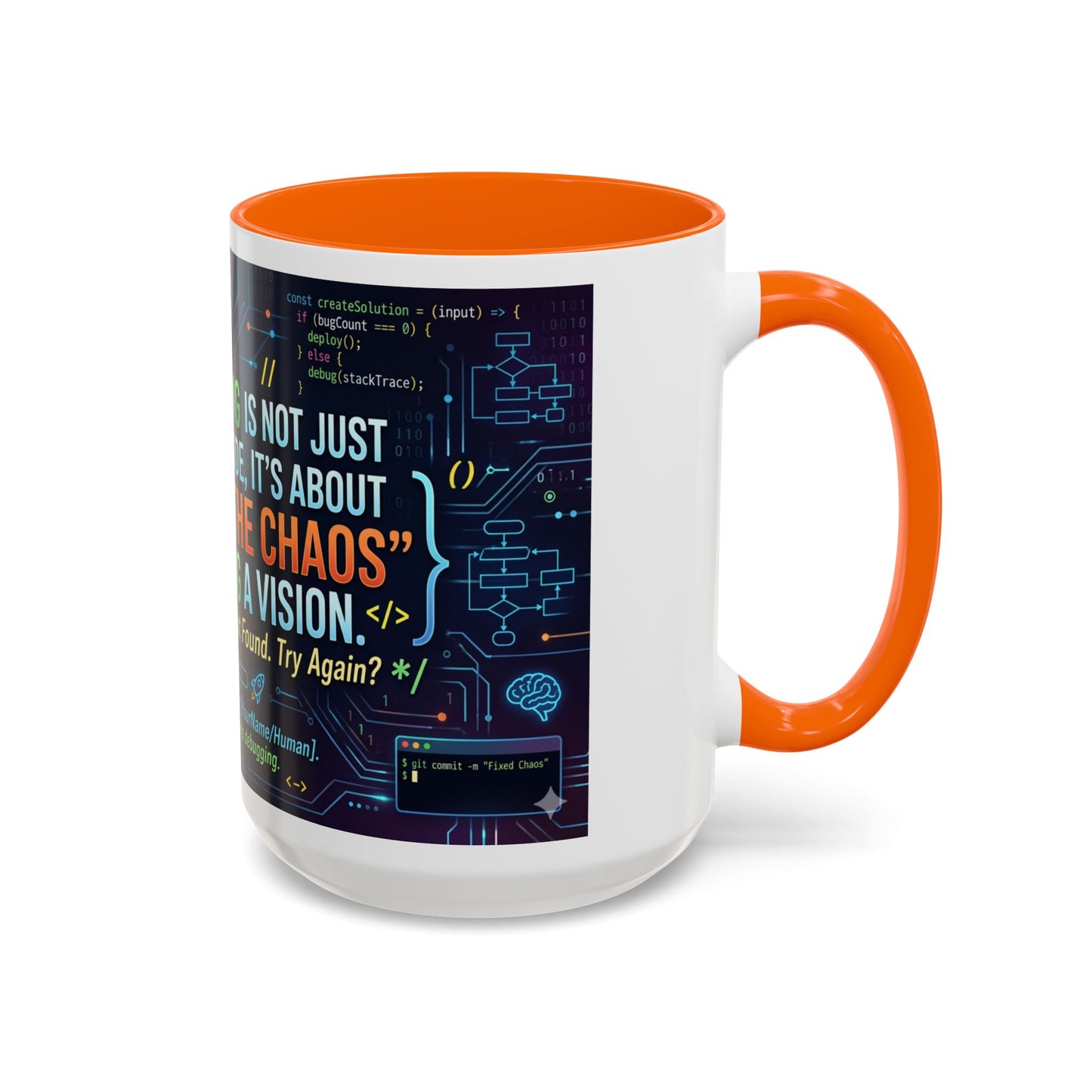 Programming Quote Accent Coffee Mug — "Debugging the Chaos" Tech Humor 11/15oz