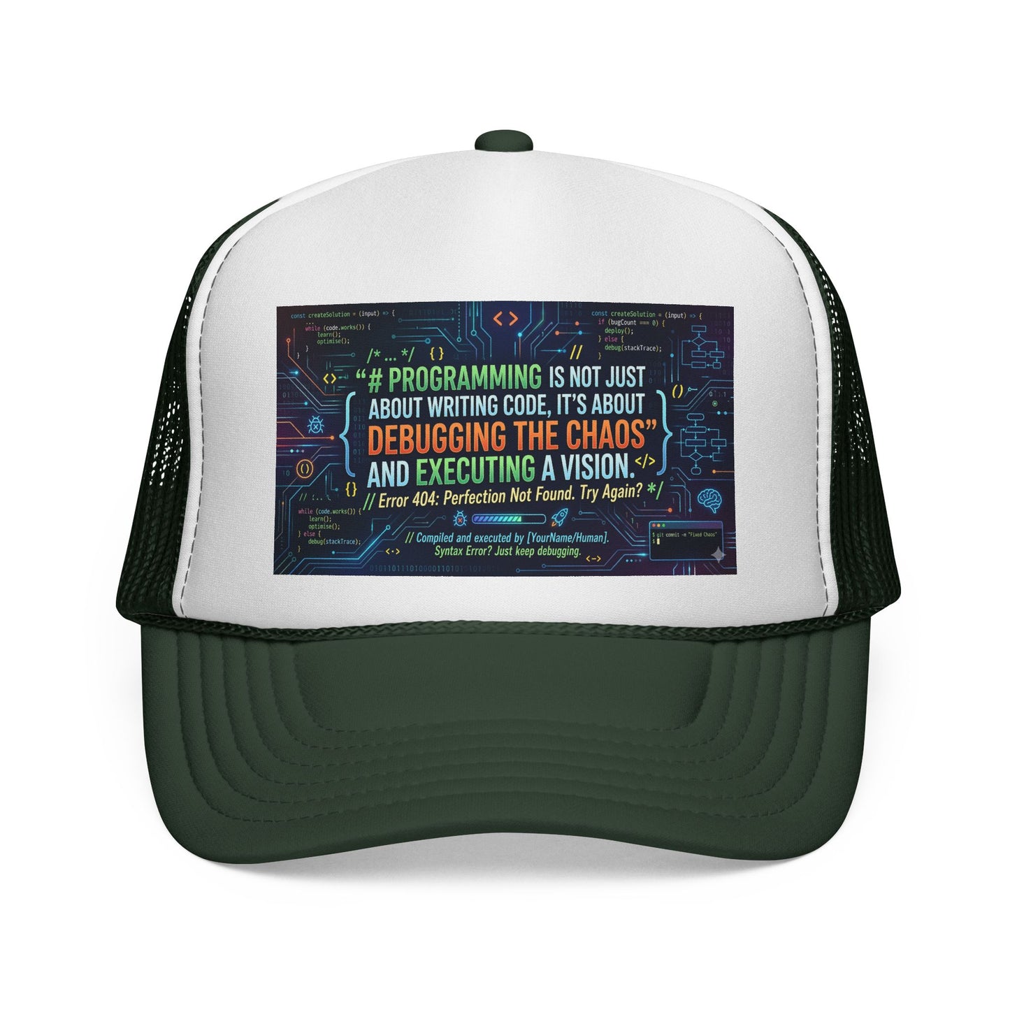 Programming Trucker Cap — "Debugging the Chaos" Coder Hat