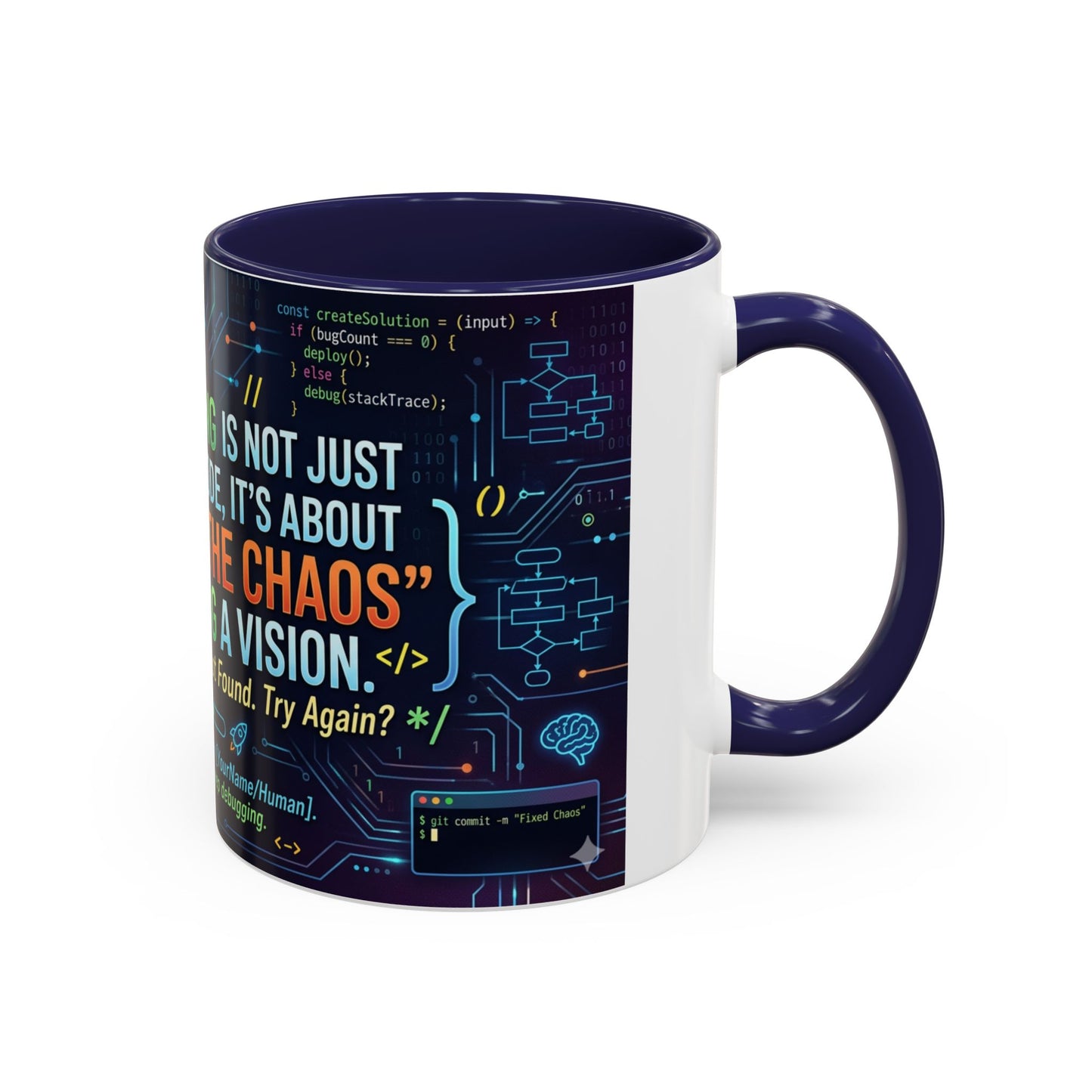 Programming Quote Accent Coffee Mug — "Debugging the Chaos" Tech Humor 11/15oz