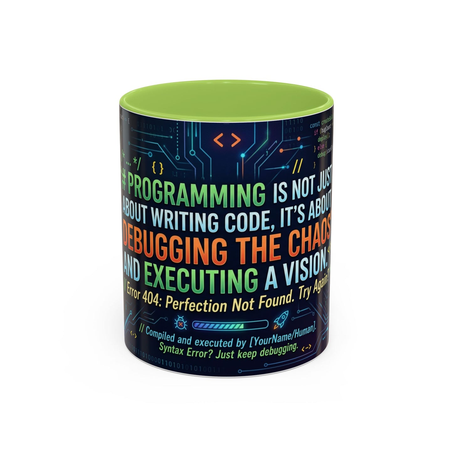 Programming Quote Accent Coffee Mug — "Debugging the Chaos" Tech Humor 11/15oz