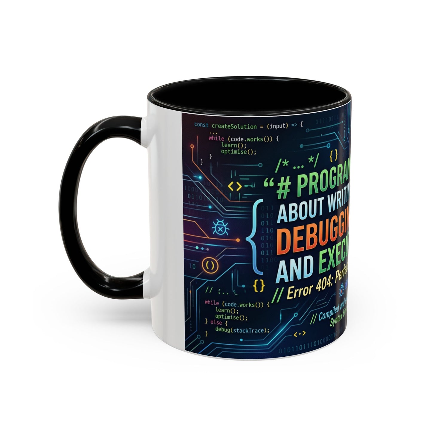 Programming Quote Accent Coffee Mug — "Debugging the Chaos" Tech Humor 11/15oz