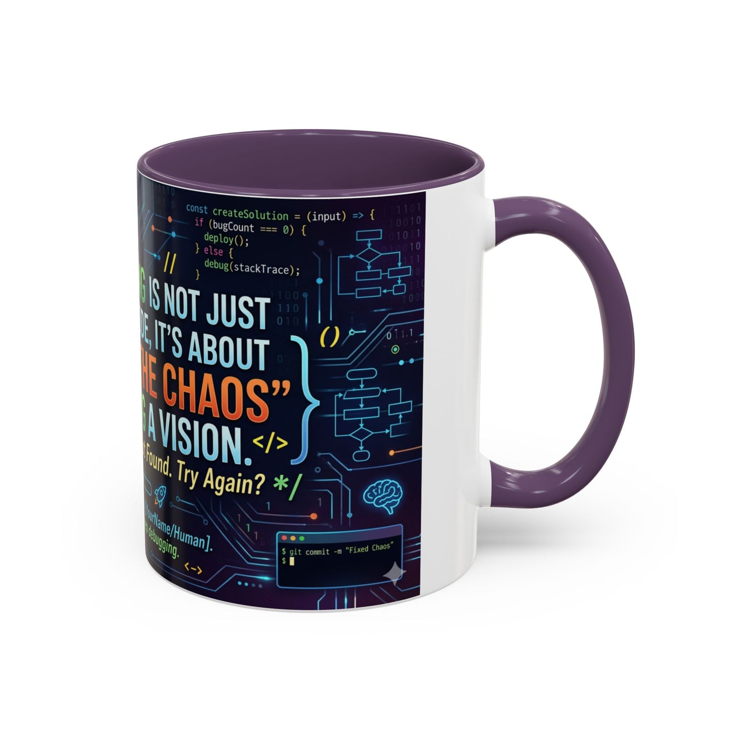 Programming Quote Accent Coffee Mug — "Debugging the Chaos" Tech Humor 11/15oz