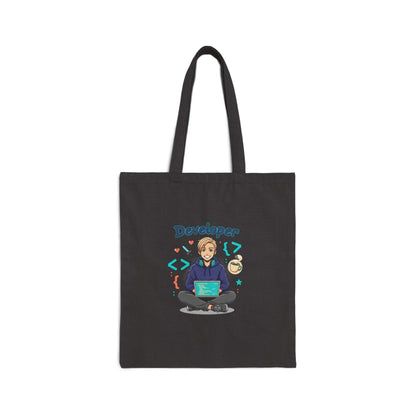 Developer Laptop Cotton Canvas Tote Bag — Cute Programmer Gift