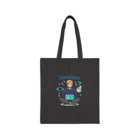 Developer Laptop Cotton Canvas Tote Bag — Cute Programmer Gift