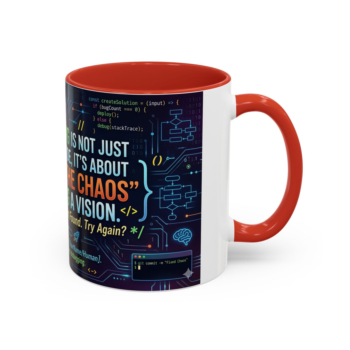 Programming Quote Accent Coffee Mug — "Debugging the Chaos" Tech Humor 11/15oz