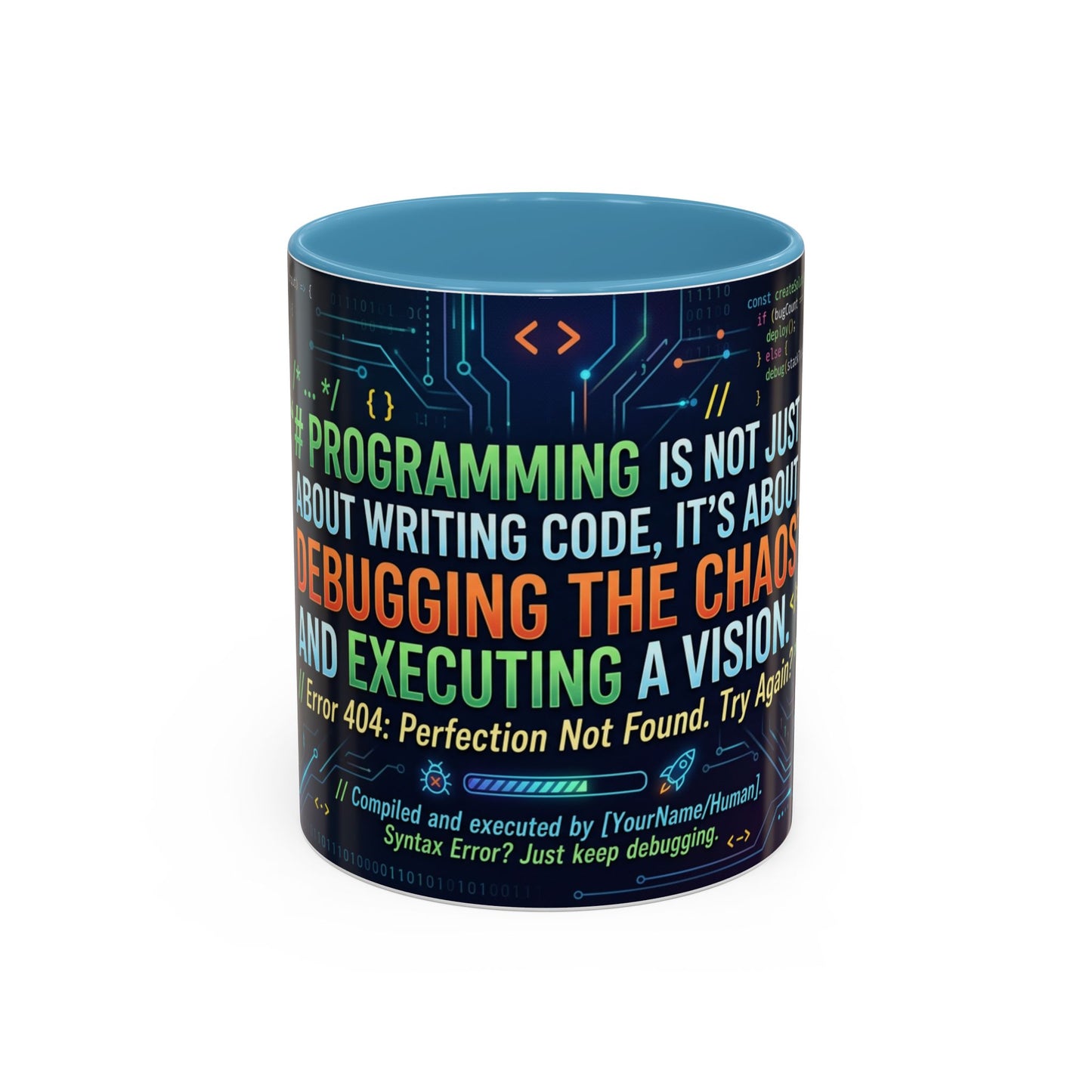 Programming Quote Accent Coffee Mug — "Debugging the Chaos" Tech Humor 11/15oz
