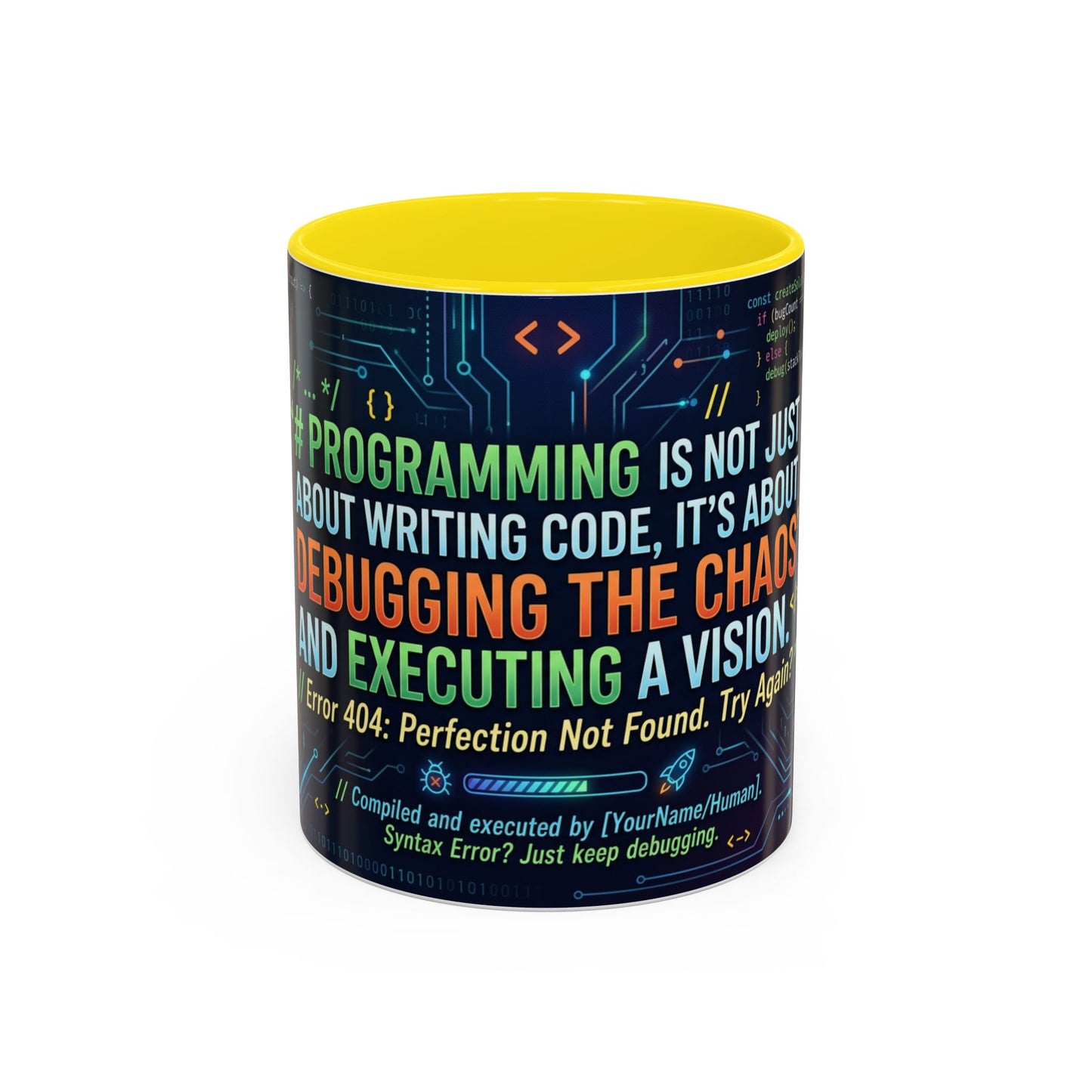 Programming Quote Accent Coffee Mug — "Debugging the Chaos" Tech Humor 11/15oz